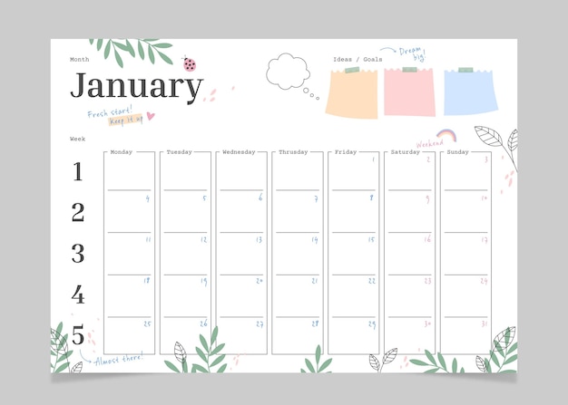 Vector monthly bullet journal planner