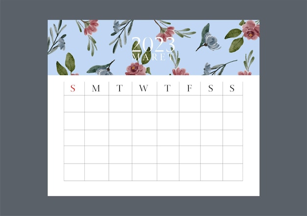 Monthly calendar design with floral background