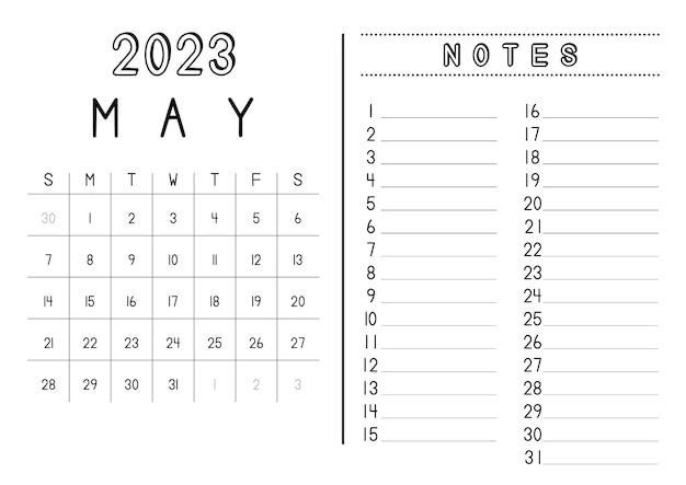 Monthly Calendar May 2023