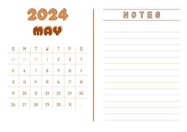 Vector monthly calendar may 2024