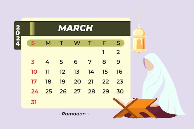 Modello di calendario mensile per l'anno 2024 concetto di calendario illustrazione vettoriale piatta a colori isolata