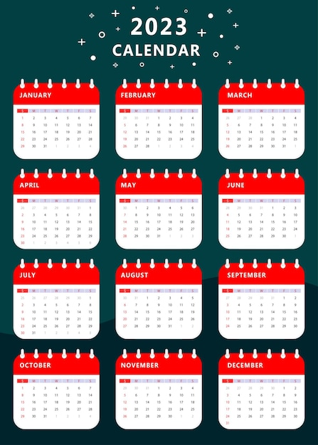 Ежемесячный шаблон календаря 2023 года. Дизайн изображений.