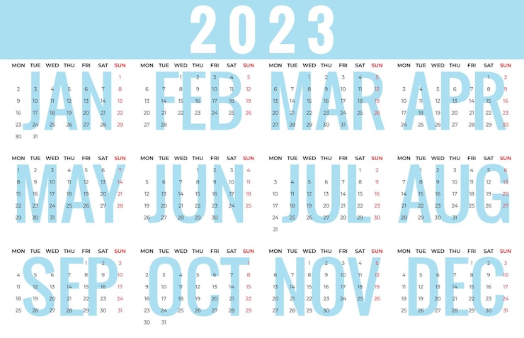 Vector monthly desk calendar template for 2023 year week starts on monday
