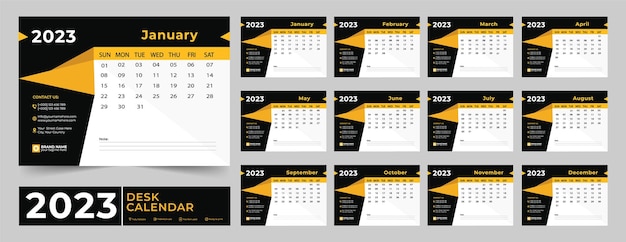 Monthly desk calendar template for 2023 year