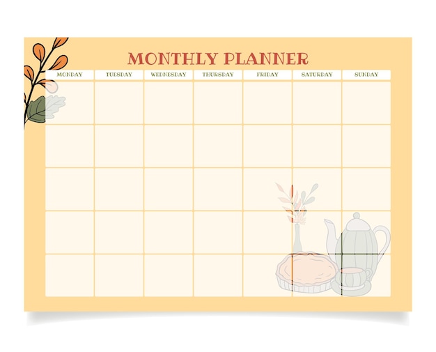 Monthly planner A4 format Vector illustration