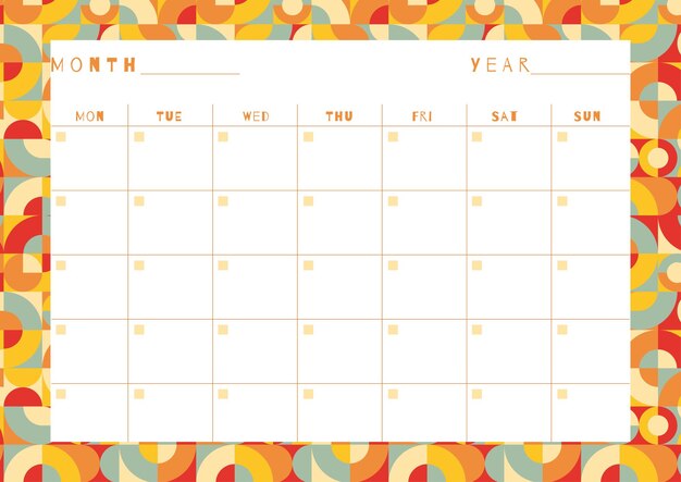 Monthly planner calendar template