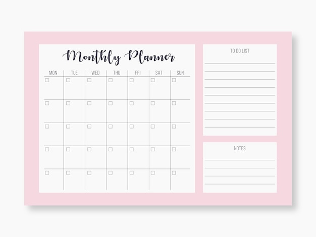 Monthly planner calendar template