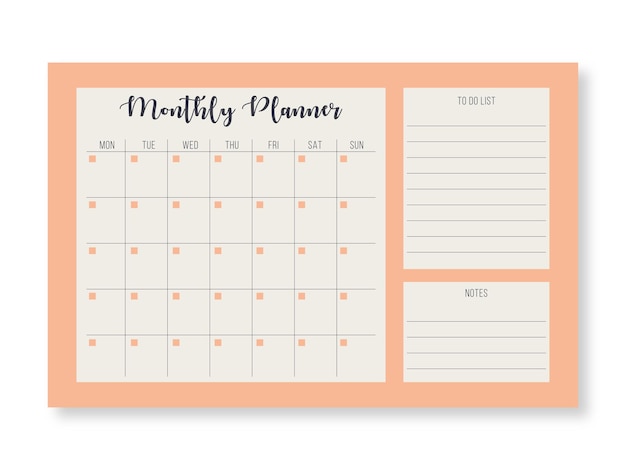 Vector monthly planner calendar template