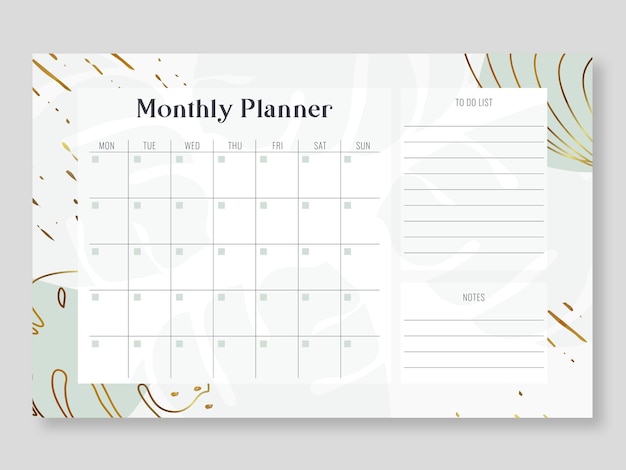 Monthly planner calendar template.