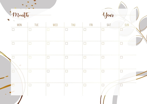 Monthly planner calendar template.