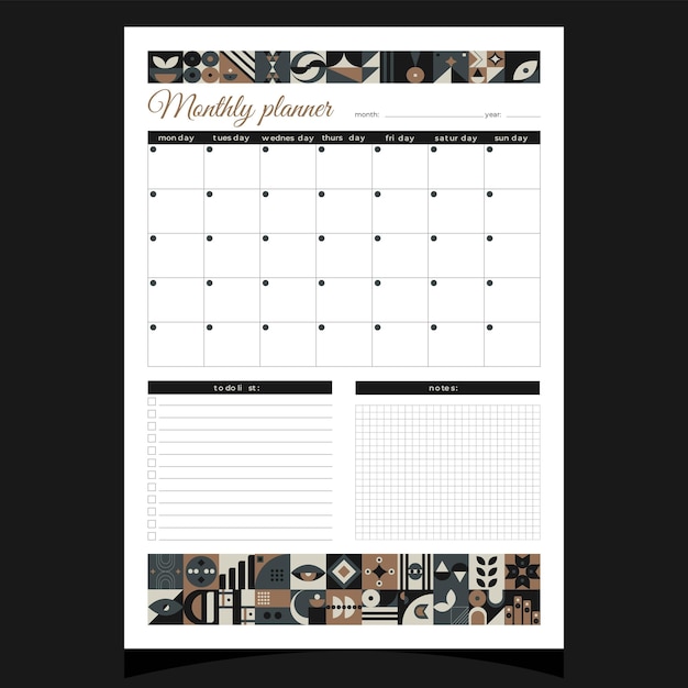 Monthly planner geometric Daily planner printable template with geometric shapes