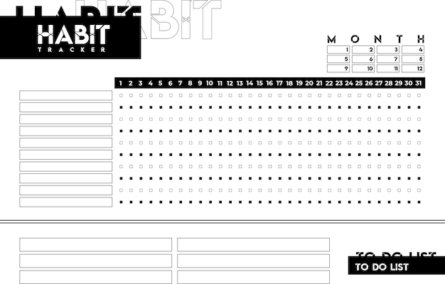 Modello vuoto del tracker delle abitudini del pianificatore mensile