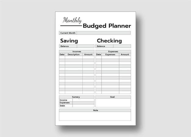 A monthly planner is shown in a white paper.