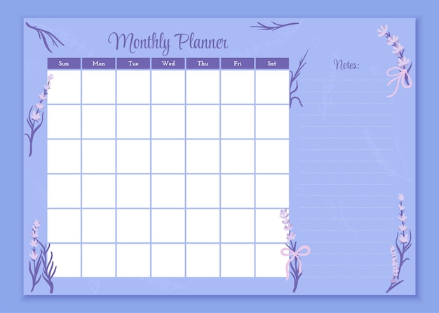 Monthly Planner to do list, notes. Printable schedule, calendar for study, school or work.