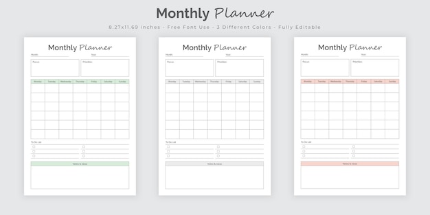 Vector monthly planner and monthly schedule journal logbook tracker interior design template