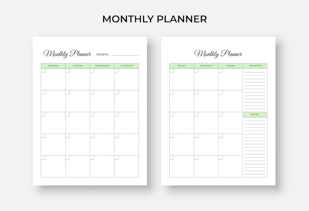 Vector monthly planner template momthly calendar checklist