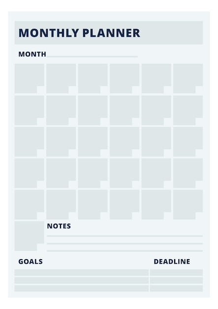 Vector monthly planner template notebook paper plan print