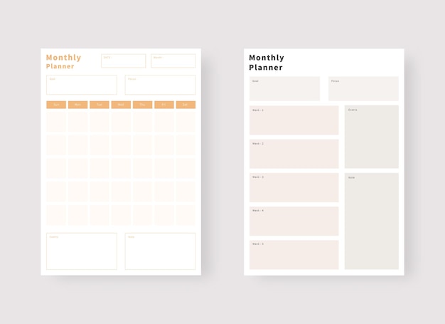 Vector monthly planner template set of planner and to do list