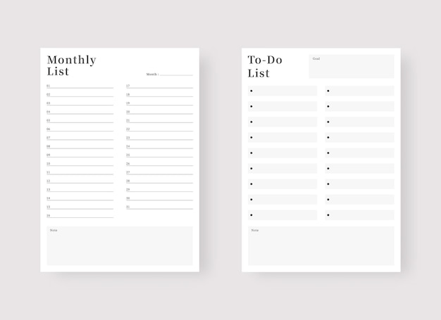 Monthly planner template Set of planner and to do list