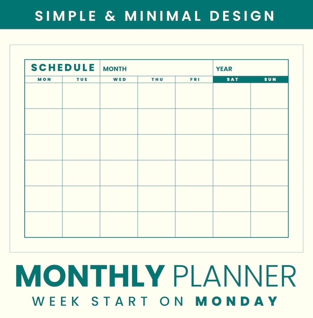monthly planner template simple and minimal design start week on monday size a4