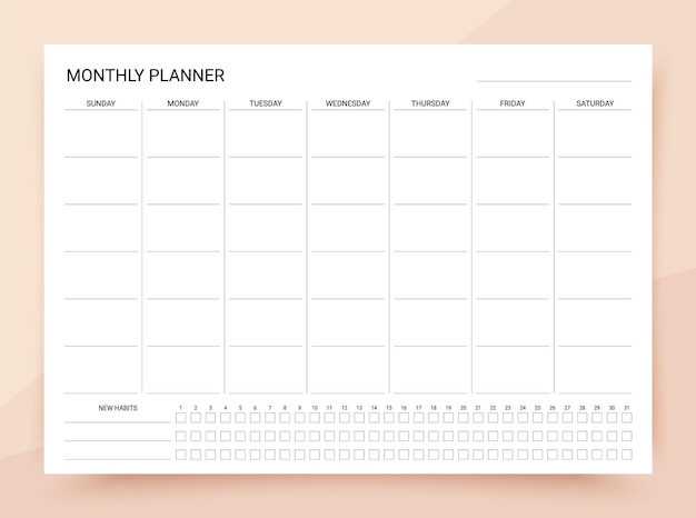 Monthly planner template of timetable for month vector illustration