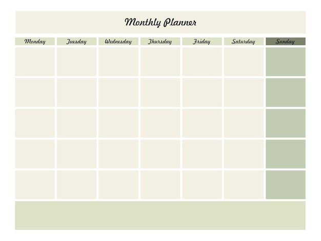 Monthly planner template Vector illustration