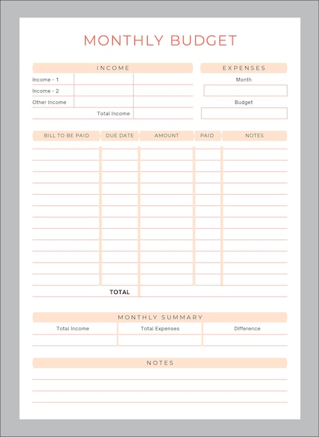 Monthly planner template in vector, to do list, shopping list and more.