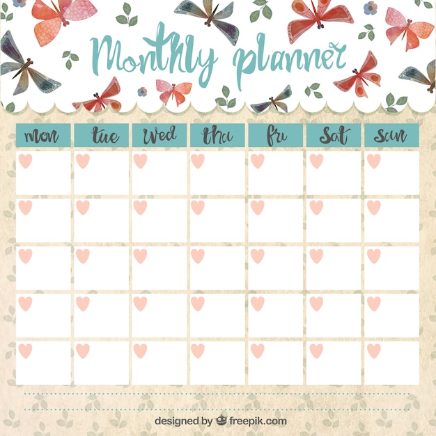 Monthly planner with butterflies