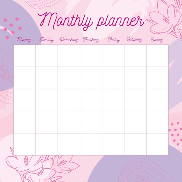 Monthly planner women's calendar week