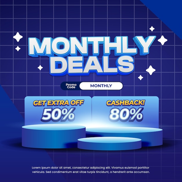 Monthly Sale discount deal offers promotion with soft Blue gradient grid banner vector