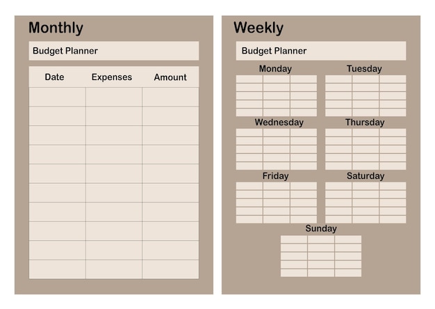 monthly and weekly budget planner flat vector design