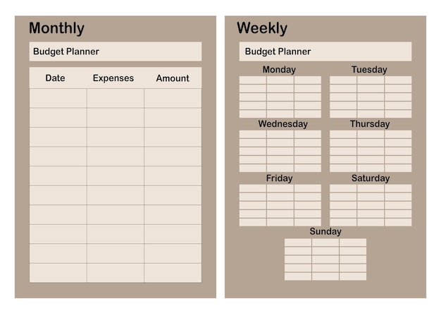 Vector monthly and weekly budget planner flat vector design