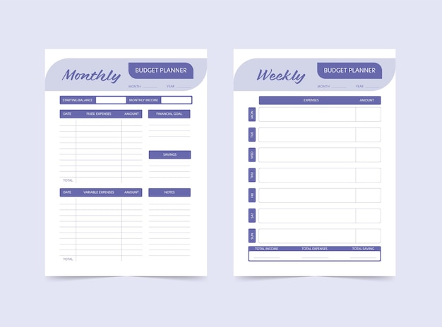 Monthly and weekly budget planners