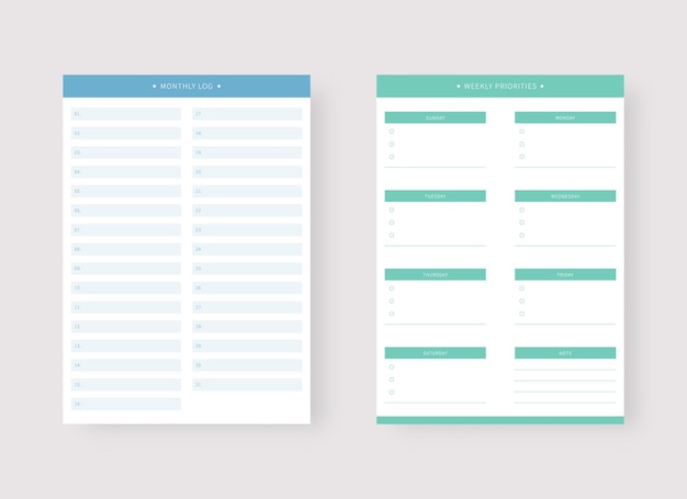 Monthly and weekly planner template set of planner and to do list