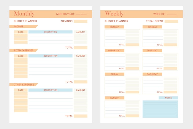monthly weekly vertical pages budget planner minimalist design printable journal