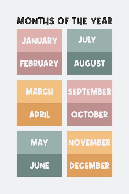 Months of the year educational wall art poster