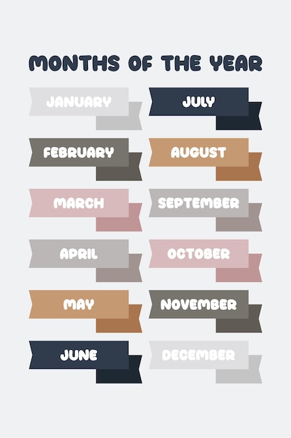 Vector months of the year educational wall art poster