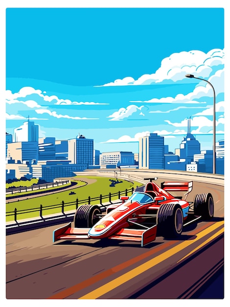 Vector montreal circuit motorsport racing canada race car vintage travel poster souvenir postcard portrait