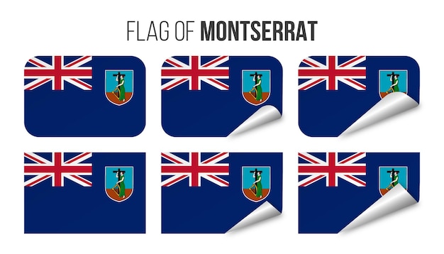 モントセラトの旗ラベルステッカーセットベクトルイラストモントセラトの3d旗を白で隔離