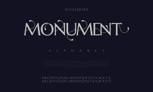 Monument premium luxe elegante alfabet letters en cijfers elegante bruiloft typografie klassiek