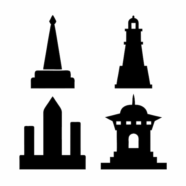 monument silhouette set vector icon design