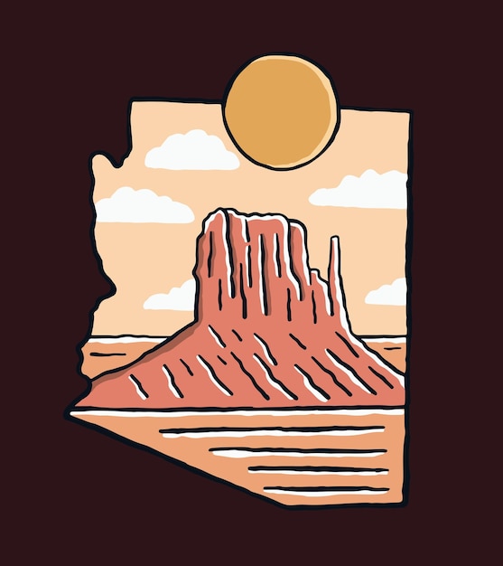 Monument Valley Arizona desert vintage vector for patch sticker graphic art tshirt design