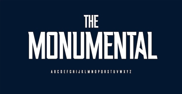 Vector monumental sport font high alphabet condensed bold letters for unique sportswear title and slim slender headline grotesk typography with acute angle spike serifs vector typeface