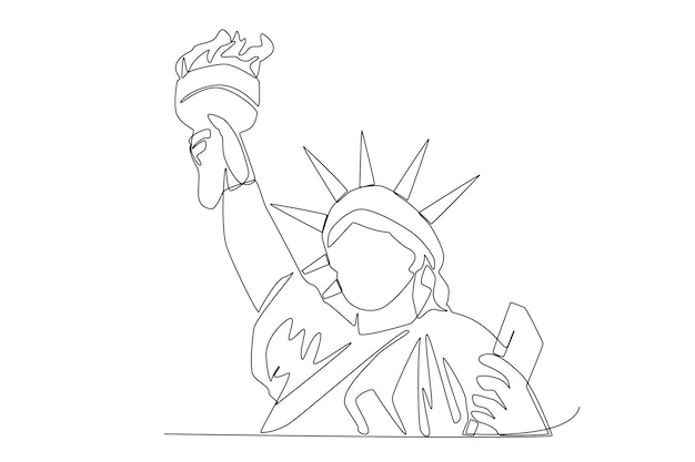 A monumental statue of liberty line art