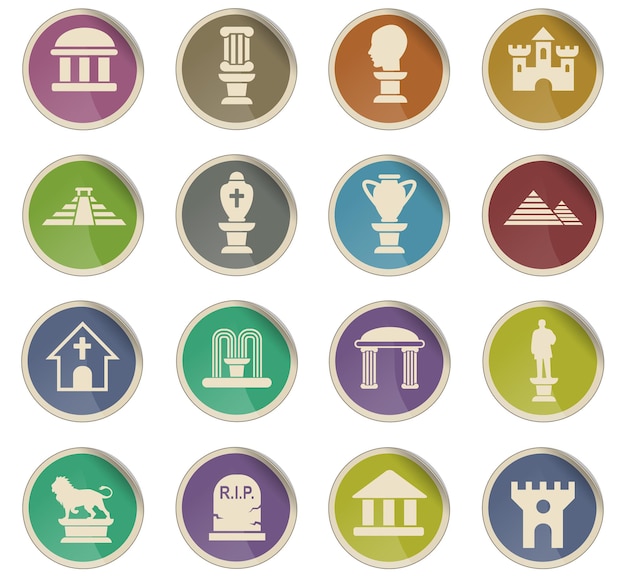 Monuments web icons in the form of round paper labels