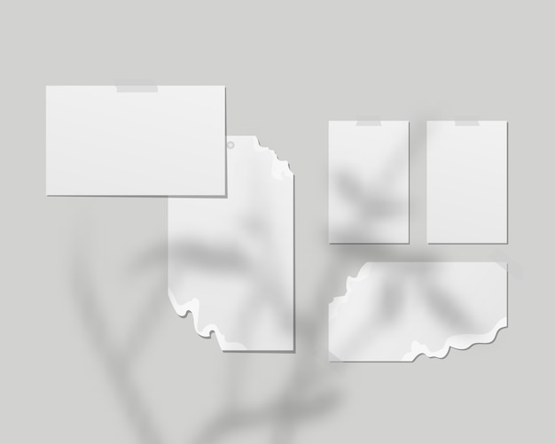 ムードボード。壁に白い紙の空のシート。シャドウオーバーレイ付きムードボード。 。テンプレートデザイン。現実的なベクトルイラスト。