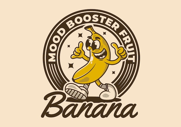 Vector mood booster fruit mascot character illustration of walking banana