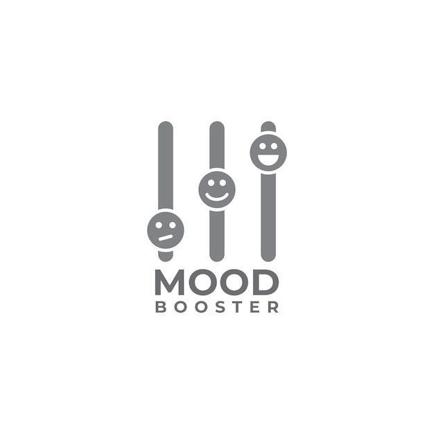 Modello di progettazione del logo mood booster emoticon nel concetto di logo dell'equalizzatore isolato su sfondo bianco tema di colore grigio