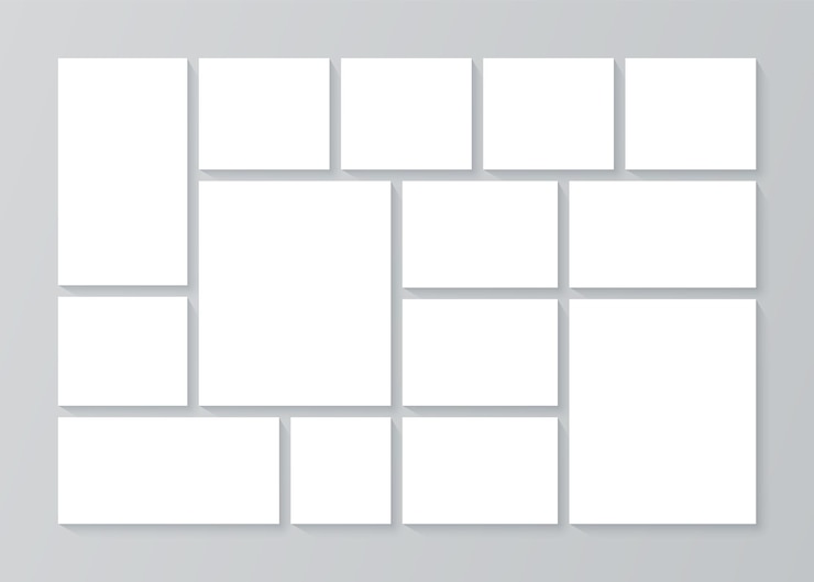 Vector moodboard grid photo collage template blank of mood board banner with mosaic frames album layout