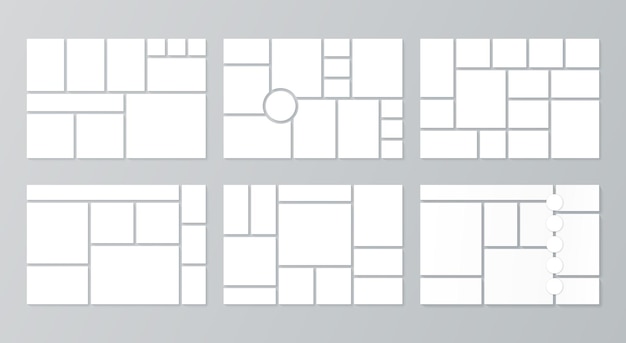 무드보드 템플릿입니다. 콜라주 그리드. 벡터. 빈 분위기 보드 세트입니다. 모자이크 사진 프레임